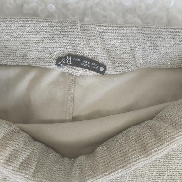 ZARA Knit Iridescent Midi Knit Skirt Beige Silver Shimmer Sz S Fairy Chic Boho - Picture 7 of 10